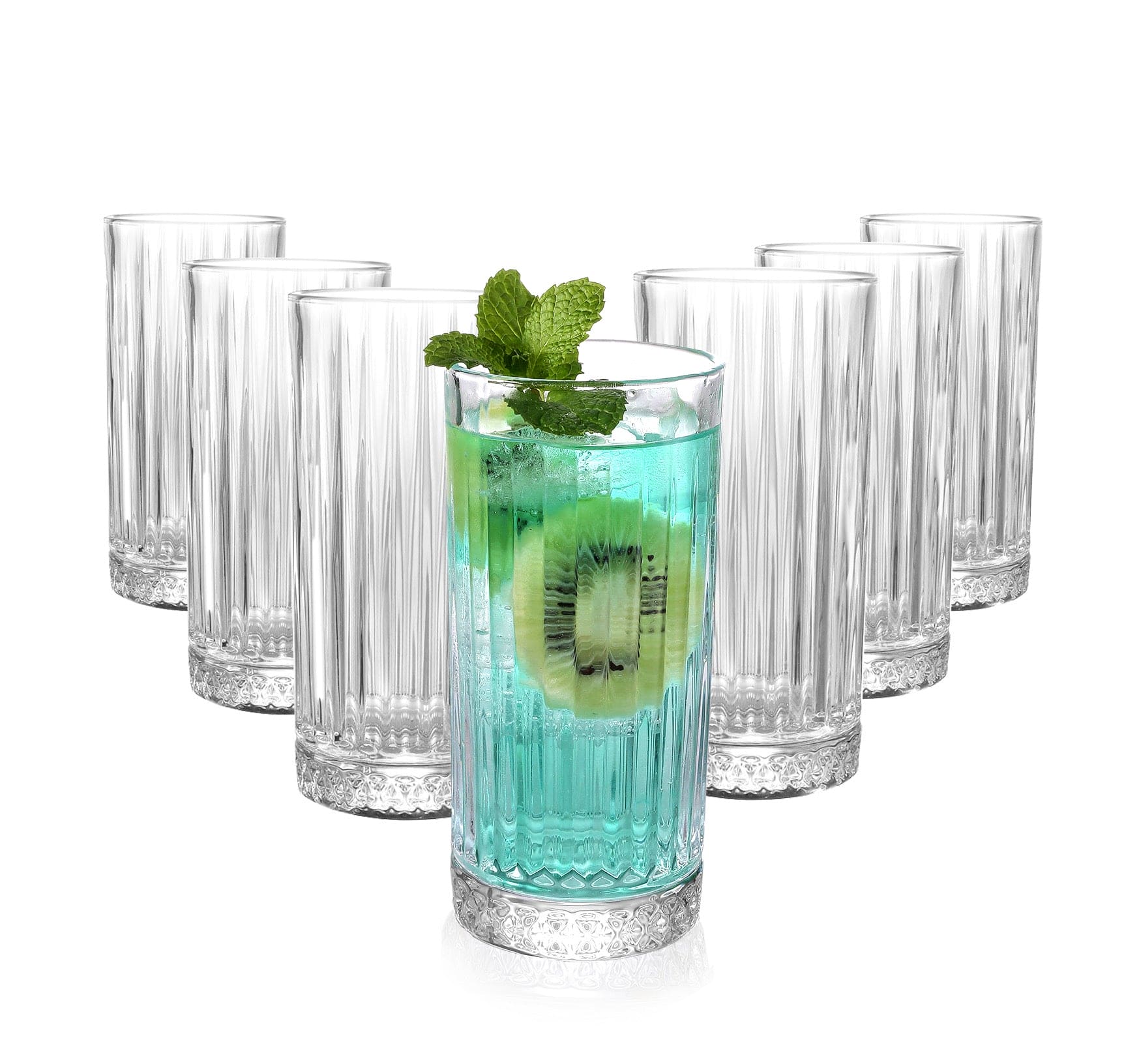 TKNO 6X 410ml Ribbed Highball Glasses High High Ball Glass Water Gin