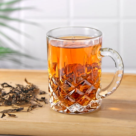 Vintage Crystal-Cut Glass Tea Mug – Elegant Clear Glass Coffee Cup with Handle