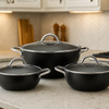 3-Piece Non-Stick Wok Pan Set (24cm, 28cm, 32cm), Perfect Sleek Design Cookware