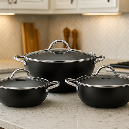 3-Piece Non-Stick Wok Pan Set (24cm, 28cm, 32cm), Perfect Sleek Design Cookware