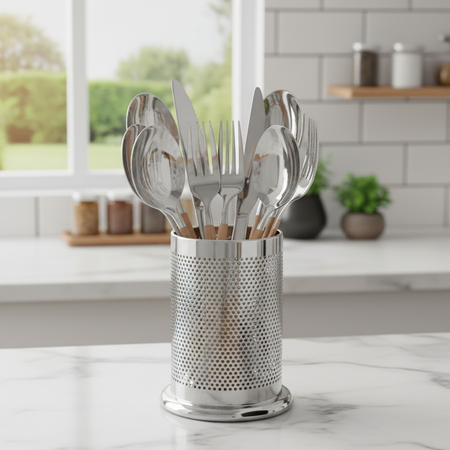 Stainless Steel Utensils Holder – Kitchen Organizer for Spoons, Forks, Knives