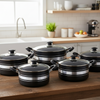 5 Pcs Aluminium Non Stick Cookware Set–Black Casserole Pots with Lids (20-28 cm)