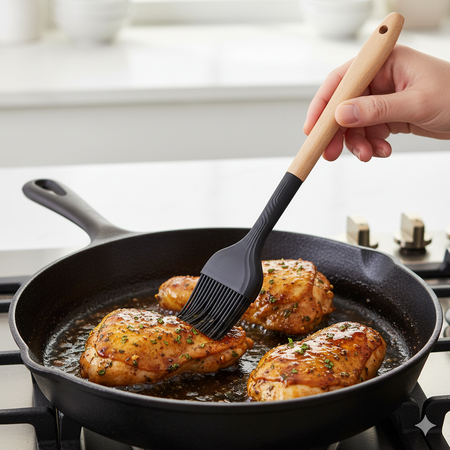 Silicone Nylon Cleaning Brush with Wooden Handle – Durable Kitchen Scrubber