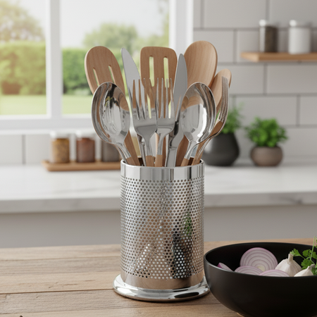 Stainless Steel Utensils Holder – Kitchen Organizer for Spoons, Forks, Knives