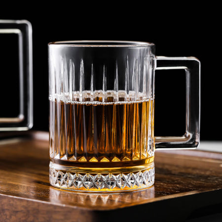 6 Pack Premium Vertical Stripes High Borosilicate Glass Coffee Mugs with Handle