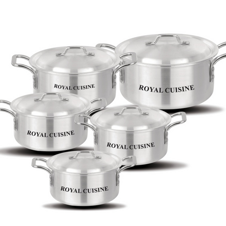 5PCS Aluminium Casserole Set with Lids 18cm–28cm | Durable Cookware Pots Kitchen