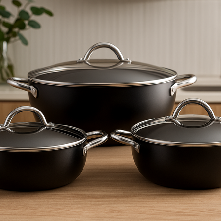 3-Piece Non-Stick Wok Pan Set (24cm, 28cm, 32cm), Perfect Sleek Design Cookware