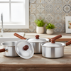 3PCS Aluminum Sauce Pan Set with Lids – Perfect Cooking Pots with Wooden Handle