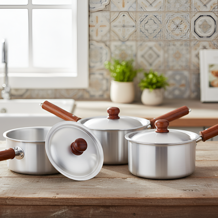3PCS Aluminum Sauce Pan Set with Lids – Perfect Cooking Pots with Wooden Handle