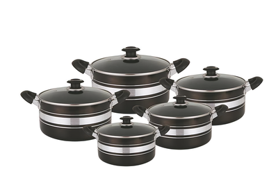 5 Pcs Aluminium Non Stick Cookware Set–Black Casserole Pots with Lids (20-28 cm)
