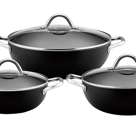 3-Piece Non-Stick Wok Pan Set (24cm, 28cm, 32cm), Perfect Sleek Design Cookware
