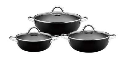 3-Piece Non-Stick Wok Pan Set (24cm, 28cm, 32cm), Perfect Sleek Design Cookware