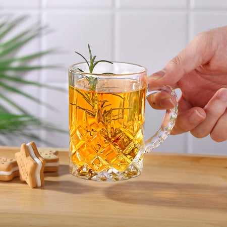 Vintage Crystal-Cut Glass Tea Mug – Elegant Clear Glass Coffee Cup with Handle
