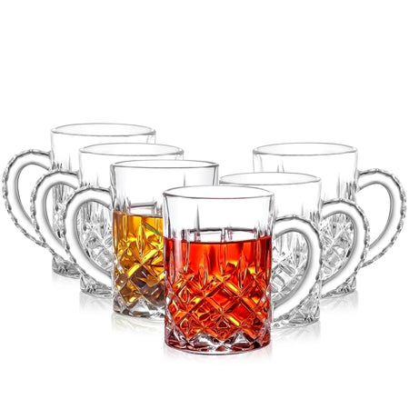 Vintage Crystal-Cut Glass Tea Mug – Elegant Clear Glass Coffee Cup with Handle