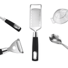 Royal Cuisine Set of 5 Stainless Steel Silicone Coated Kitchen Gadgets Including Fish Slice, Cooking Spoon, Cheese Grater, Skimmer Spoon and Potato Peeler