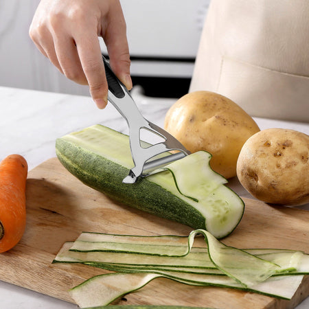 Royal Cuisine Set of 5 Stainless Steel Silicone Coated Kitchen Gadgets Including Fish Slice, Cooking Spoon, Cheese Grater, Skimmer Spoon and Potato Peeler