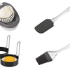 Royal Cuisine Set of 4 (2 Non Stick Round Eggs Maker) 1 Wire Egg Slicer 1Silicone Pastry Brush and 1 Silicone Spatula