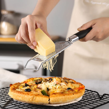 Royal Cuisine Set of 4 Silicone Coated Tools Including Carbon Steel Non-Stick Pizza Pan Pizza Cutter Wheel Pizza Pie Server Cheese Grater