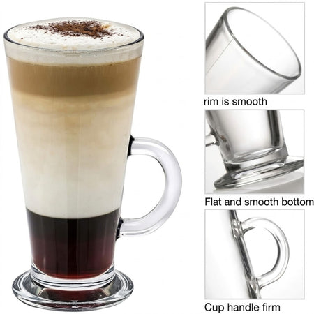 Latte Glasses Set of 4, 270ml Glass Coffee Cups