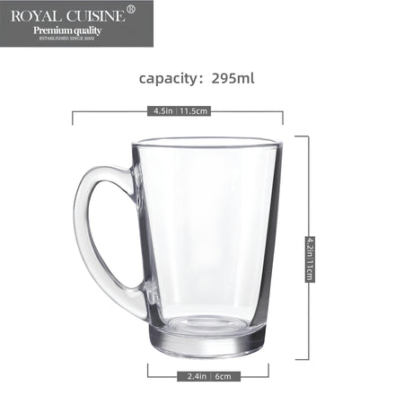 Royal Cuisine Glass Coffee & Tea Cups Set of 6 – 260ml & 295ml