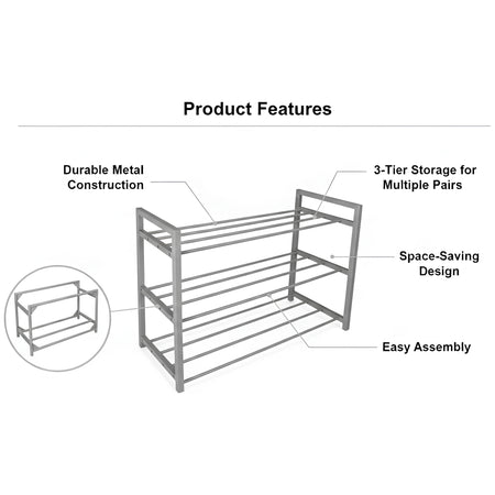 Royal Cuisine 3 Tier Shoe Rack – Metal Shoe Storage Organiser