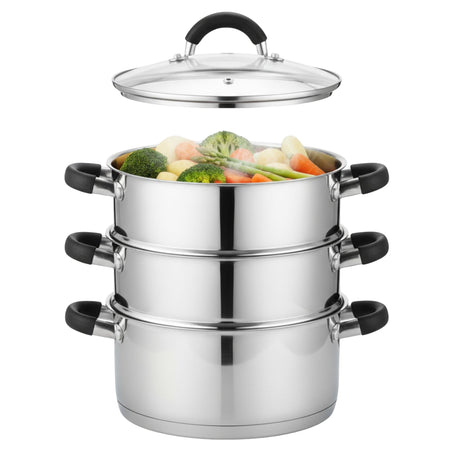 Royal Cuisine 3 Tier Stainless Steel Steamer – 18cm, 20cm, 22cm & 24cm