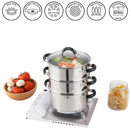 Royal Cuisine 3 Tier Stainless Steel Steamer – 18cm, 20cm, 22cm & 24cm