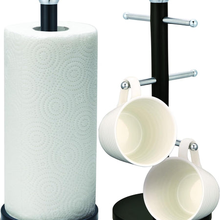 Stainless Steel Kitchen Roll Holder & 6-Hook Mug Tree Set