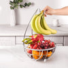Fruit Basket with Banana Hanger Hook – Chrome Wire Elegant Vegetable Stand Bowl