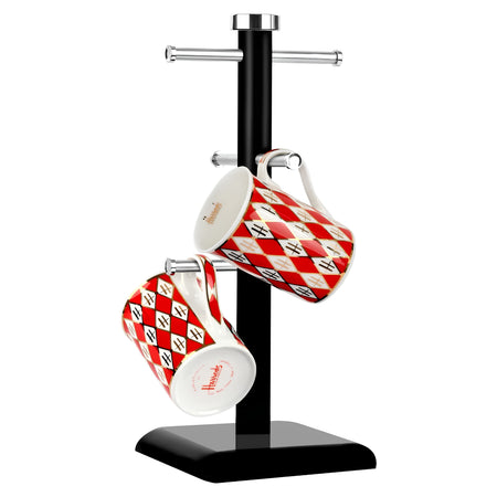 Royal Cuisine Black Mug Tree & Kitchen Roll Holder – 6 Cup Stand