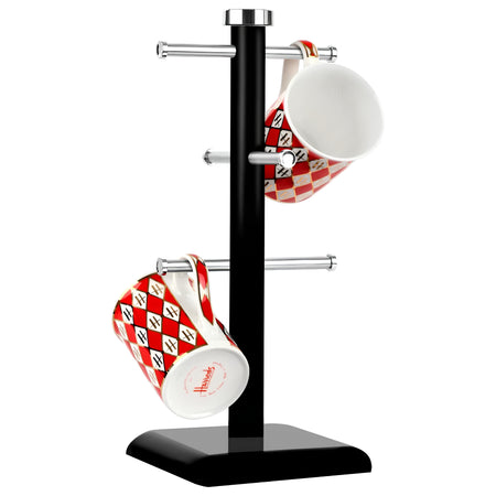 Royal Cuisine Black Mug Tree & Kitchen Roll Holder – 6 Cup Stand