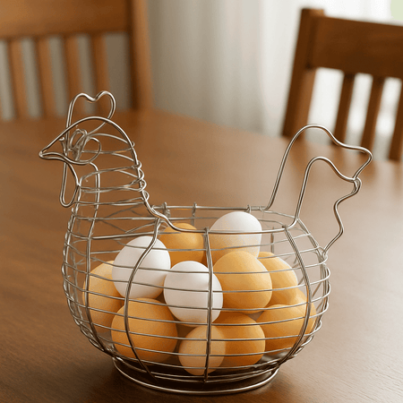 Metal Hen Egg Basket Wire Chicken Egg Holder Farmhouse Kitchen Decor for Dining