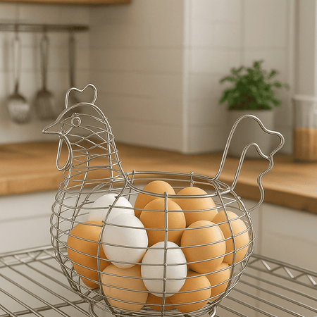 Metal Hen Egg Basket Wire Chicken Egg Holder Farmhouse Kitchen Decor for Dining