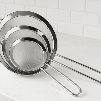 3pcs Stainless Steel Tea Strainer Set – 8cm / 14cm / 20cm Fine Mesh Sieve Filter