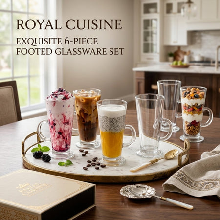 Royal Cuisine Glass Coffee Cups Set of 6, 270ml Latte Glasses