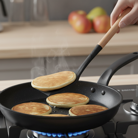 Silicone Nylon Solid Spatula with Wooden Handle – Heat Resistant Kitchen Turner