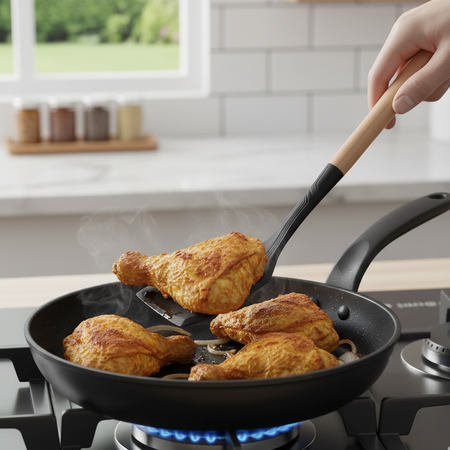 Silicone Nylon Solid Spatula with Wooden Handle – Heat Resistant Kitchen Turner