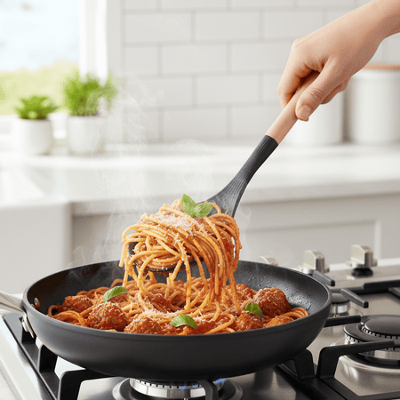 Silicone Nylon Slotted Spoon with Wooden Handle – Heat Resistant Kitchen Utensil