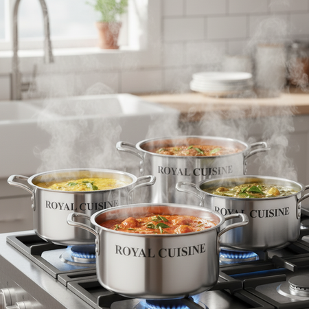 8PCS Aluminium Fish Pot Set 24cm–30cm, Non-Stick Cooking Pots with Lids, Durable