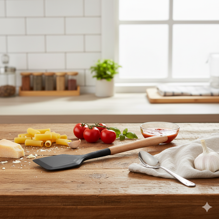 Silicone Nylon Cooking Spatula with Wooden Handle Heat Resistant N/Stick Utensil