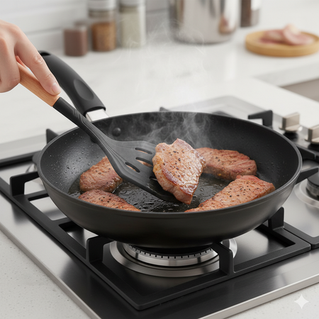 Silicone Nylon Slotted Spatula with Wooden Handle – Heat Resistant Turner Kitchen