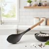 Silicone Nylon Solid Spoon with Wooden Handle – Heat Resistant Kitchen Utensil