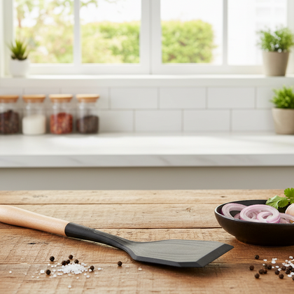Silicone Nylon Solid Spatula with Wooden Handle – Heat Resistant Kitchen Turner
