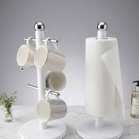 Stainless Steel Kitchen Roll Holder & 6-Hook Mug Tree Set