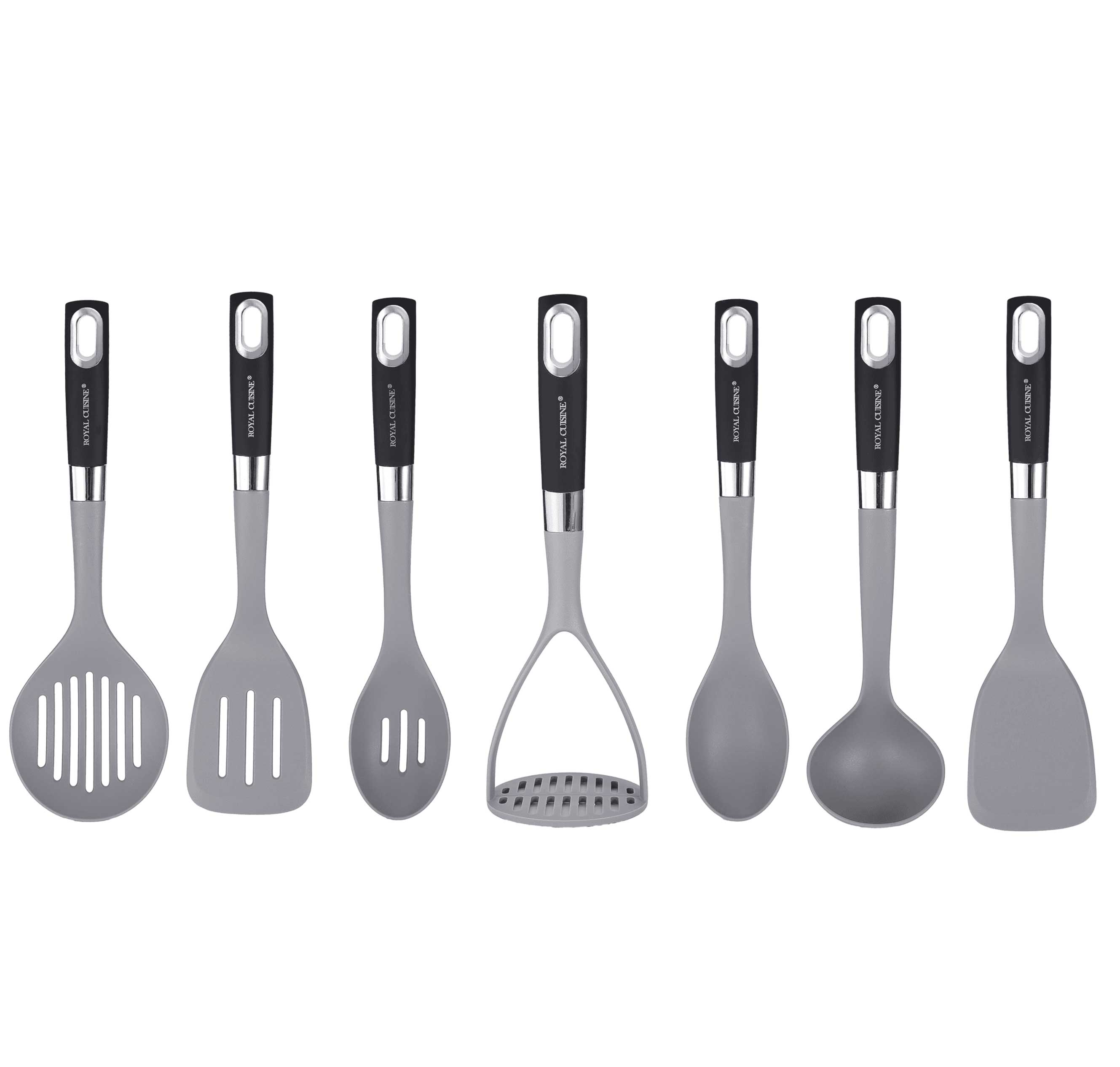 Royal Cuisine Set of 7 Stainless Steel Nylon Silicone Coated Kitchen Spoons