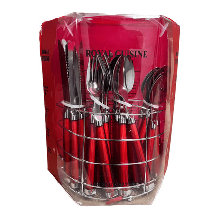 24PCS CUTLERY SET ON STAND- RED