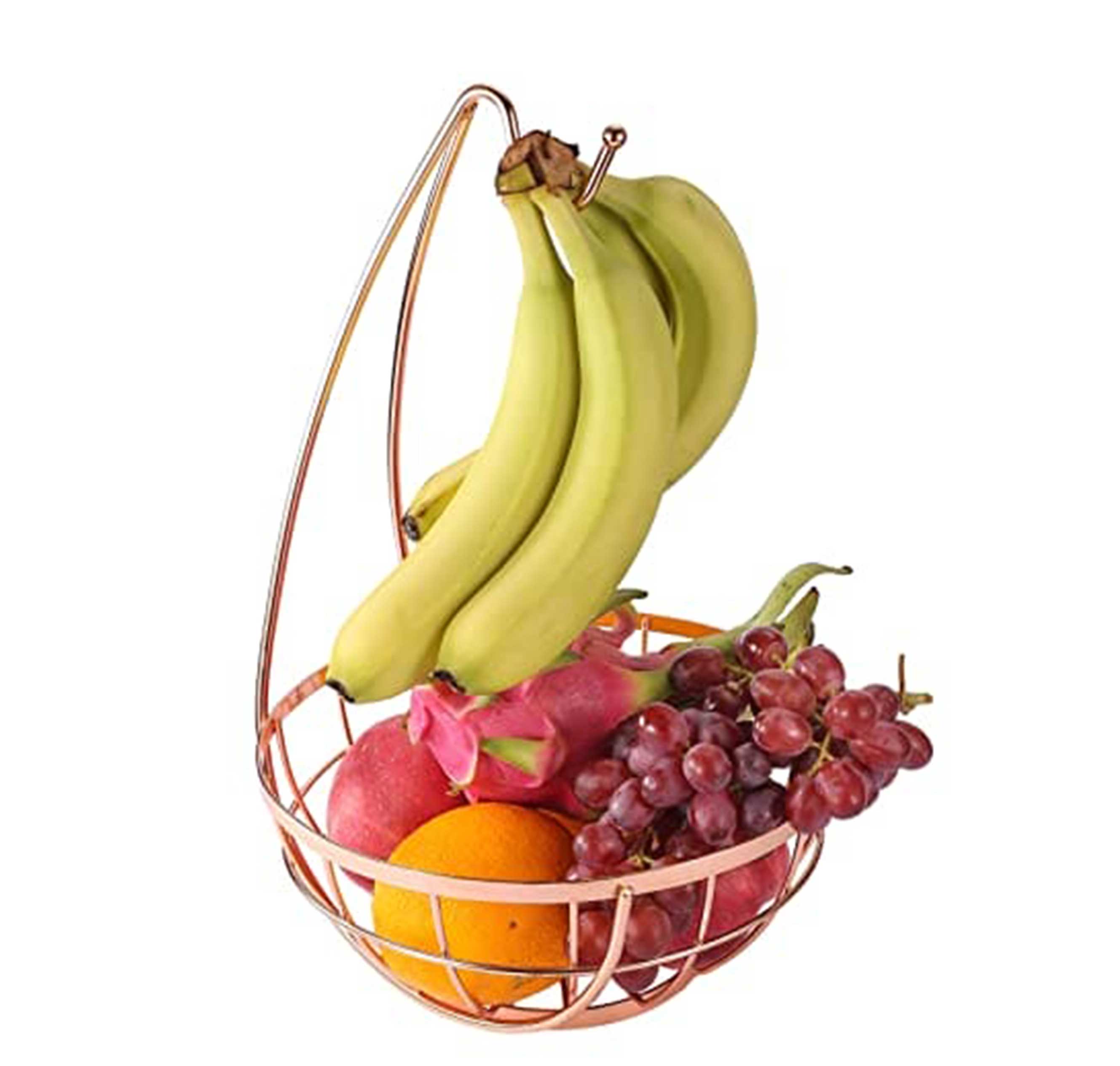 Royal Cuisine Fruit Basket with Banana Hanger/Hook Chrome Wire Modern/Elegant Vegetable Storage Bowl Fixed Holder Stand