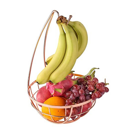 Royal Cuisine Fruit Basket with Banana Hanger/Hook Chrome Wire Modern/Elegant Vegetable Storage Bowl Fixed Holder Stand