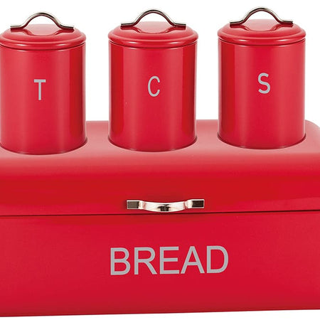 Stainless Steel 4pc Bread Bin Set Kitchen Tea Sugar Coffee Jar Bin Canister