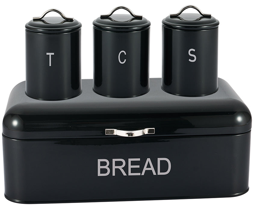 Stainless Steel 4pc Bread Bin Set Kitchen Tea Sugar Coffee Jar Bin Canister